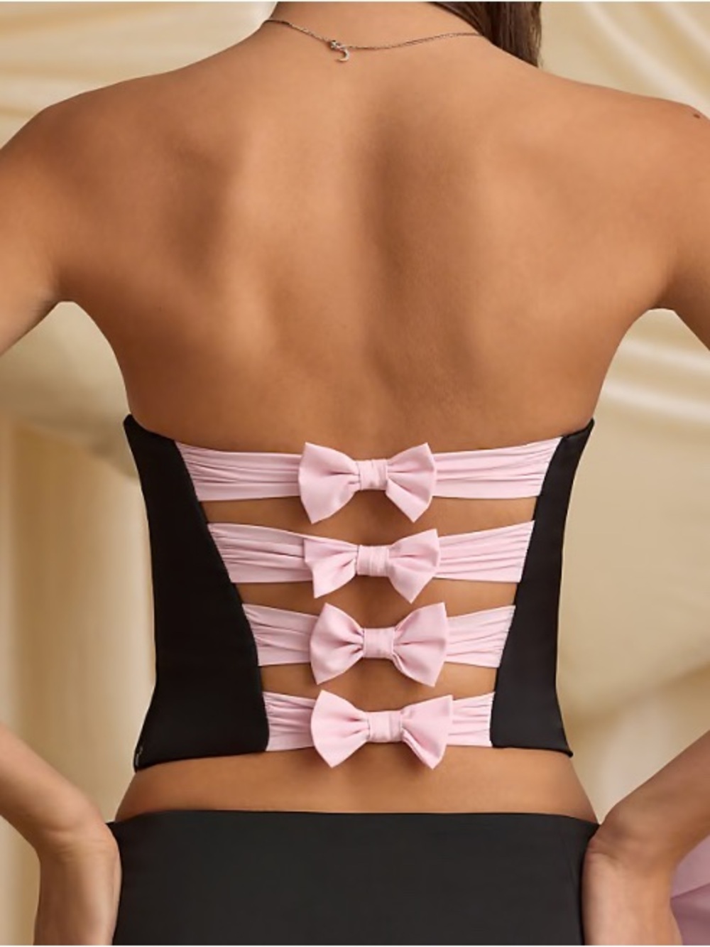 Oh Polly Audrina Black Strapless Top with Pink Bow Straps